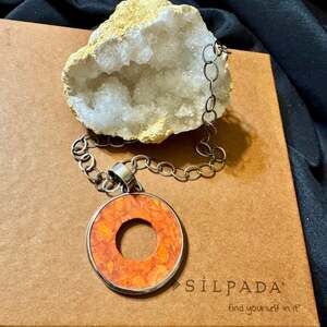 Silpada N1564 Sterling Silver Red Sponge Coral Donut Circle Pendant Necklace